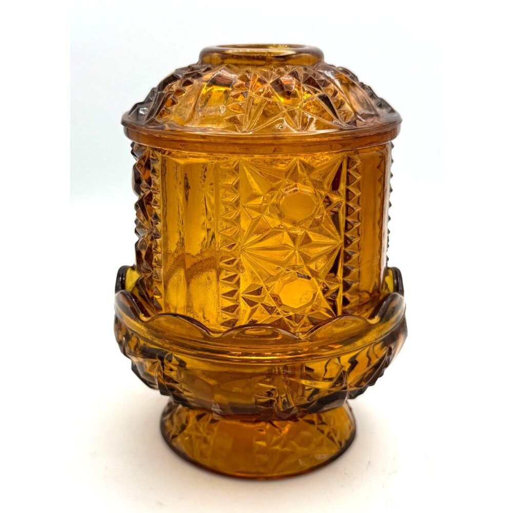 Amber Indiana Fairy Glass Lamp Stars and Bars 6.5 x 4 3/4 inches